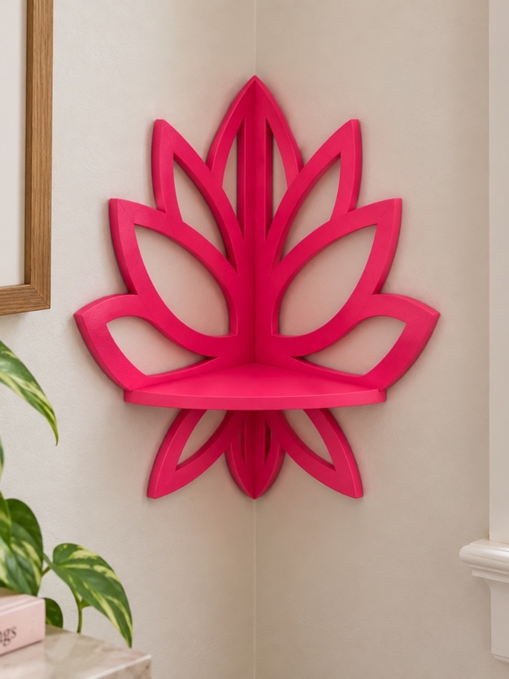 One of a Kind Pink Lotus Corner Shelf | 3D Printed Wall Art